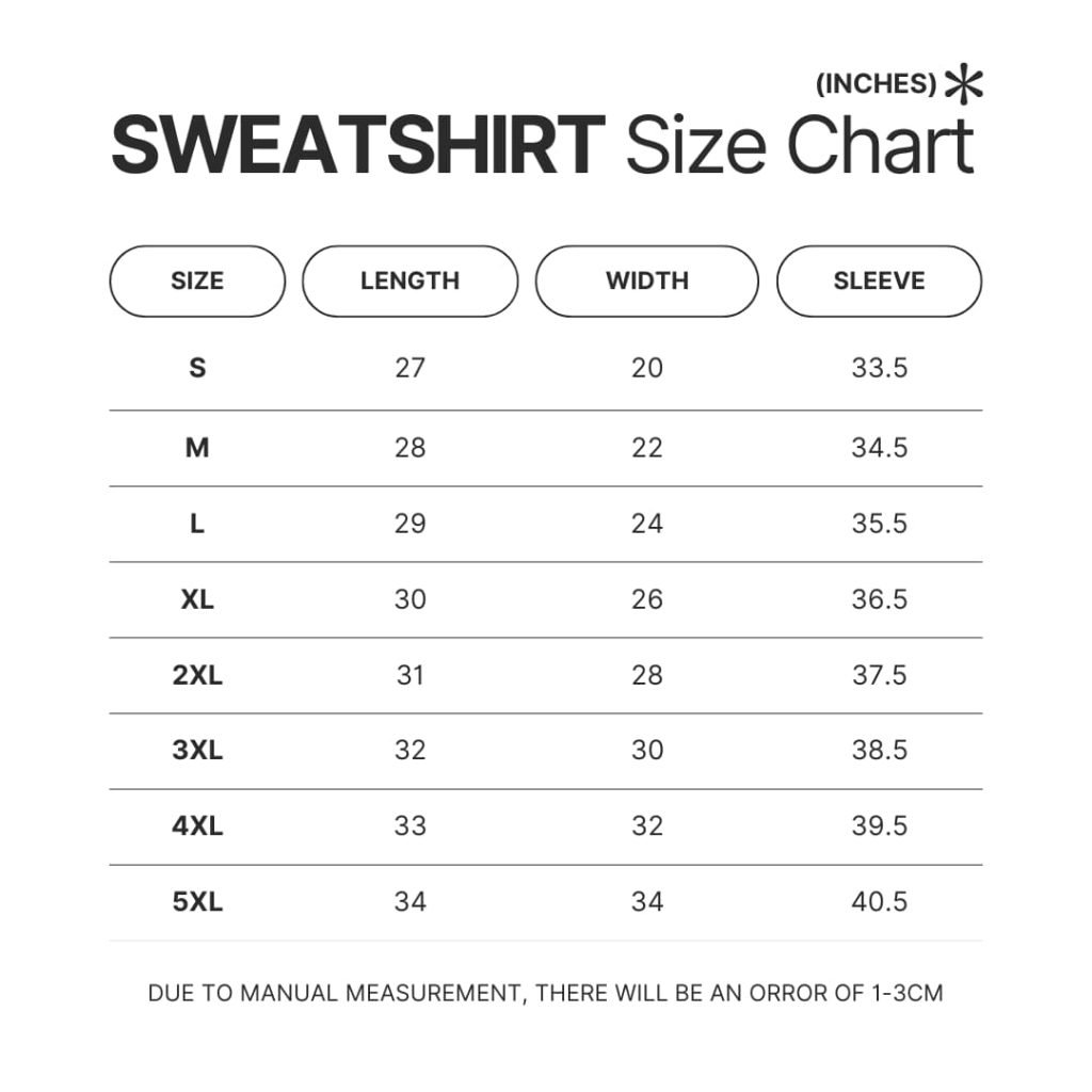 Sweatshirt Size Chart - Detective Conan Store